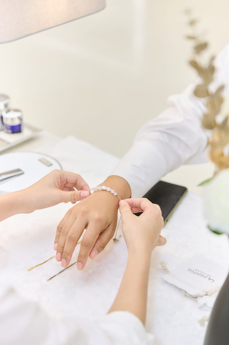 Workshop at La Prairie — sacred crystal bracelet session